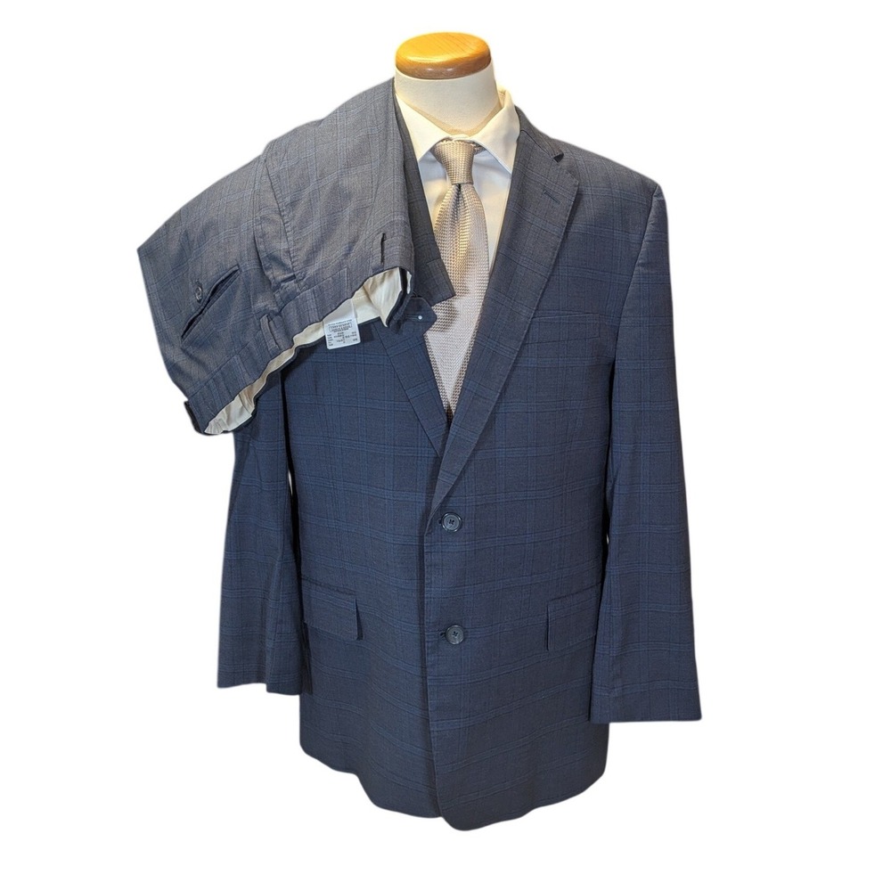 Brooks Brothers 1818 43R Suit Reda Wool Navy Blue Plaid 36x29 Mens